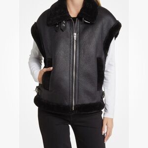Blanknyc Sherpa Moto Vest Faux Leather & faux fur Trimmed Vest Size L